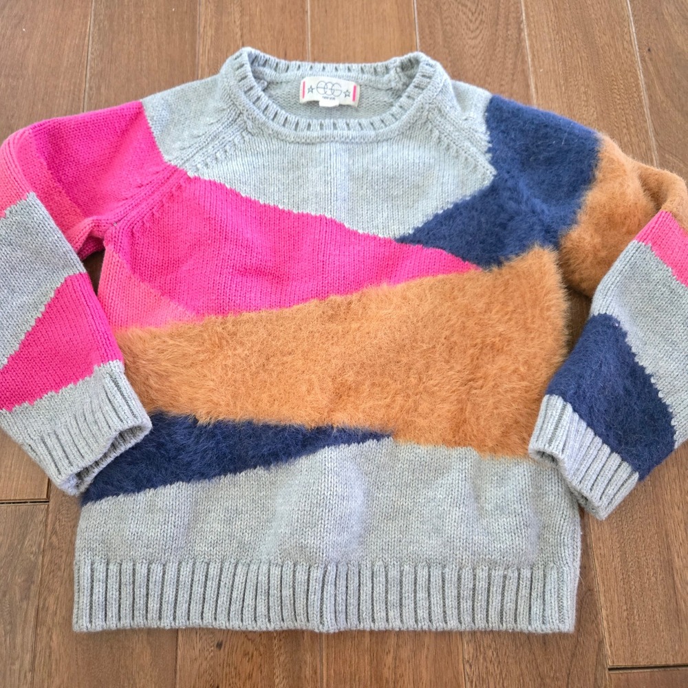Egg New York Kids Colorblock Mixed Texture Knit Sweater Grey Pink Orange 4T